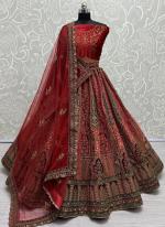 Velvet Red Bridal Wear Embroidery Work Lehenga Choli